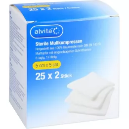 ALVITA Gauze swabs sterile 5x5 cm, 25X2 pcs